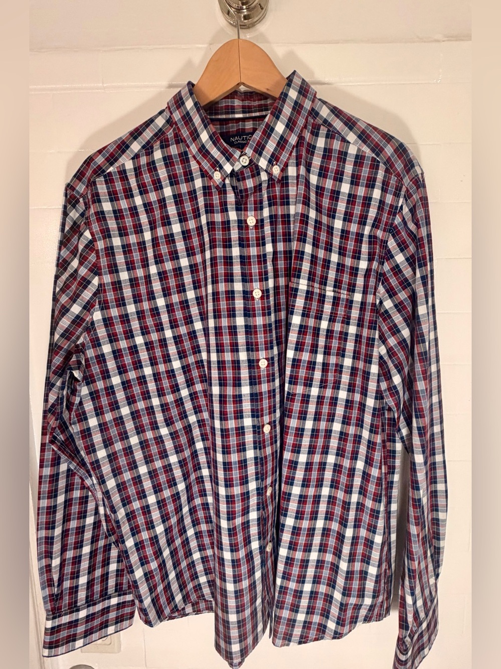 Nautica Classic Fit Plaid Button-Down Shirt Men’s XL Red Blue White